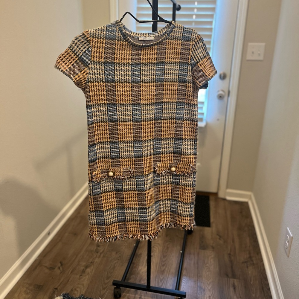 ZARA Tweed Plaid Fringe-Trim Shift Dress – Size Small - Picture 11 of 15
